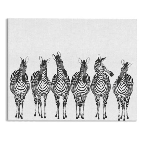 Canvas Getekende Zebra's op rij wit