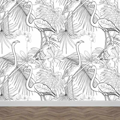 Fotobehang Botanisch flamingo patroon illustratie